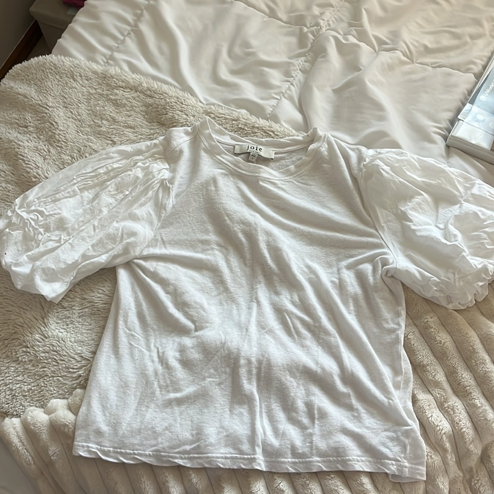 Joie Puff Sleeve Short Sleeve White T-Shirt Blouse - Picture 2 of 5